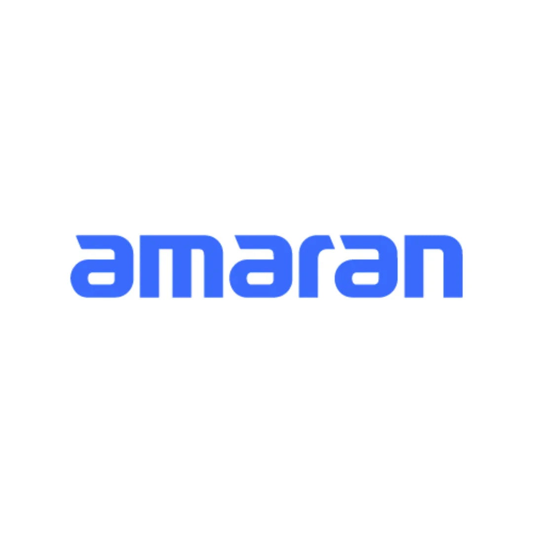 Blue amaran logo text on white background, modern sans-serif font design
