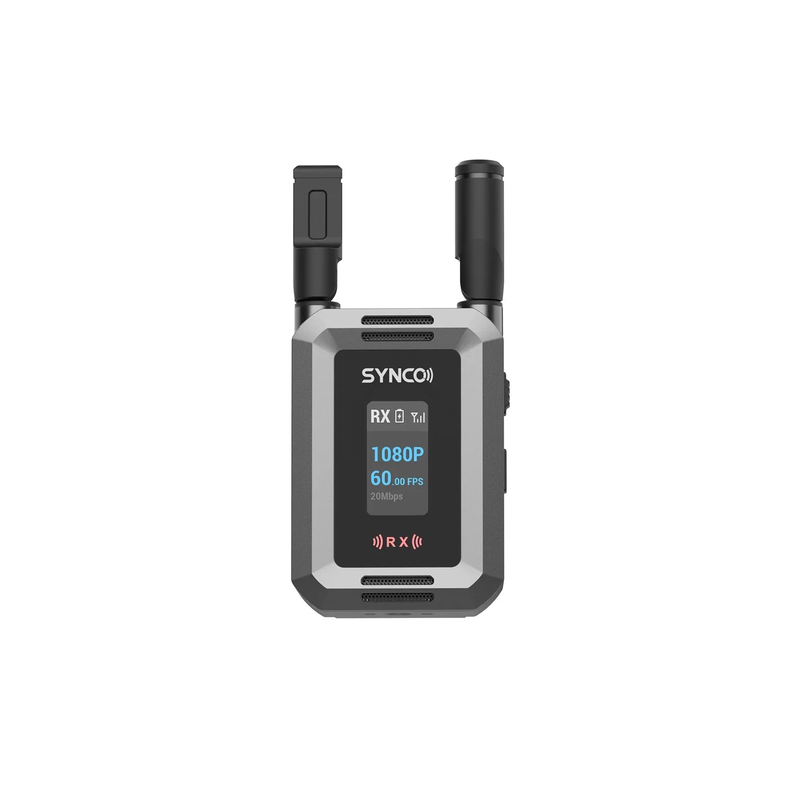 Synco wireless video receiver with dual antennas and LCD showing 1080p 60 FPS signal