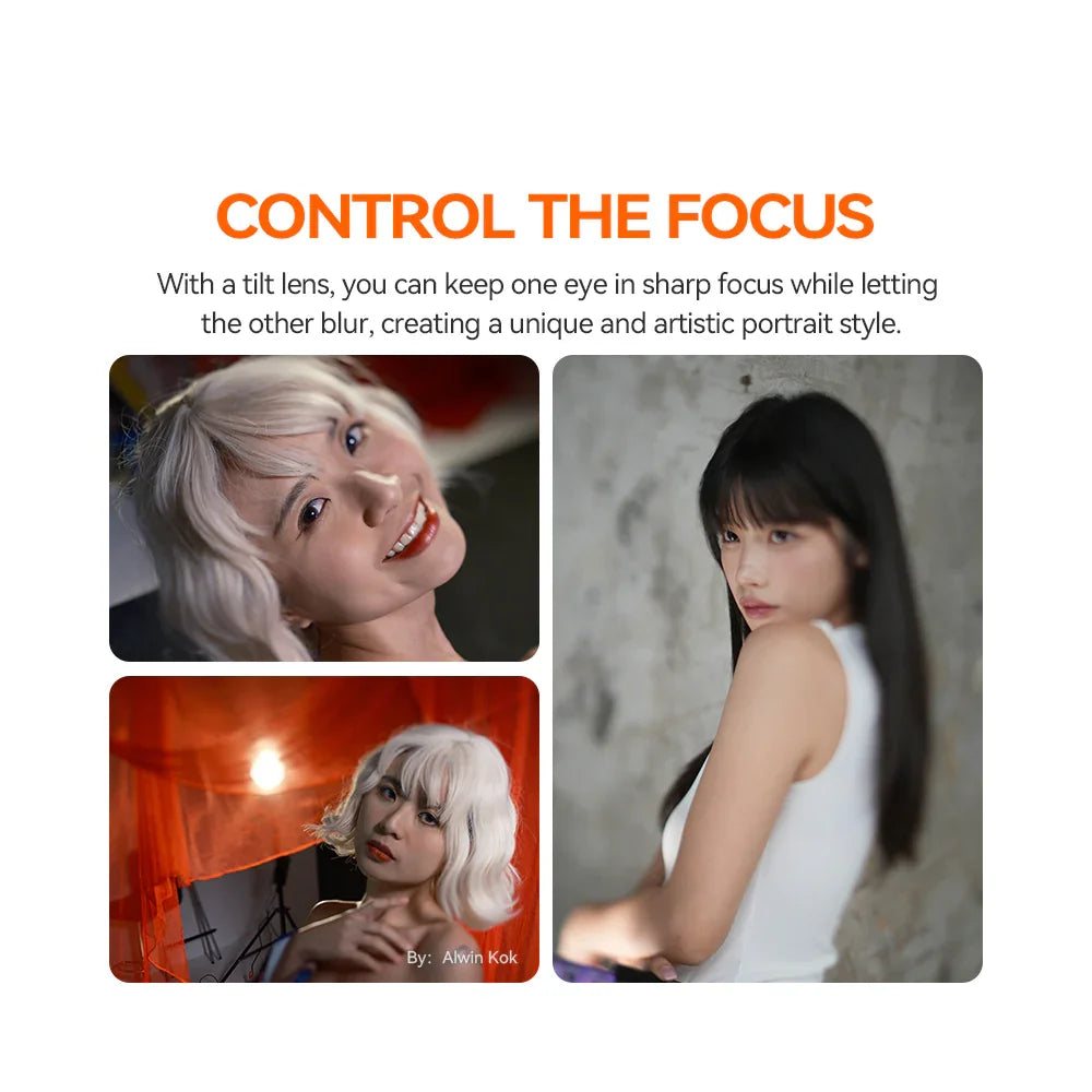 Portraits showcasing tilt lens effect with one sharp eye and creative background blur