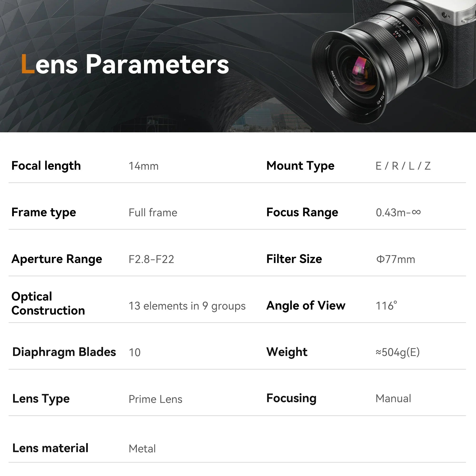 7artisans 14mm F2.8 Ultra Wide Full Frame MF Lens