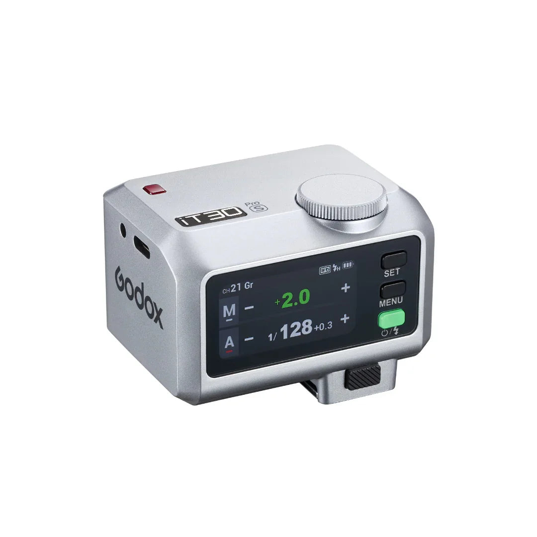 Godox iT30 Pro S wireless flash trigger with LCD screen and control buttons in silver