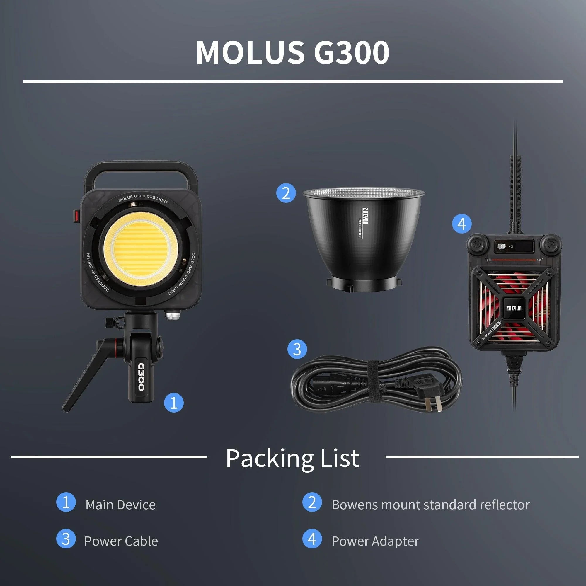 ZHIYUN MOLUS G300 300W COB Video Light - Vitopal