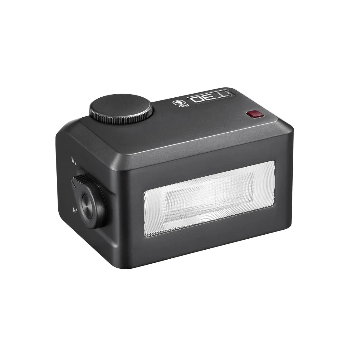 ITEO Pro S compact black LED macro ring light with adjustment dial and red indicator light