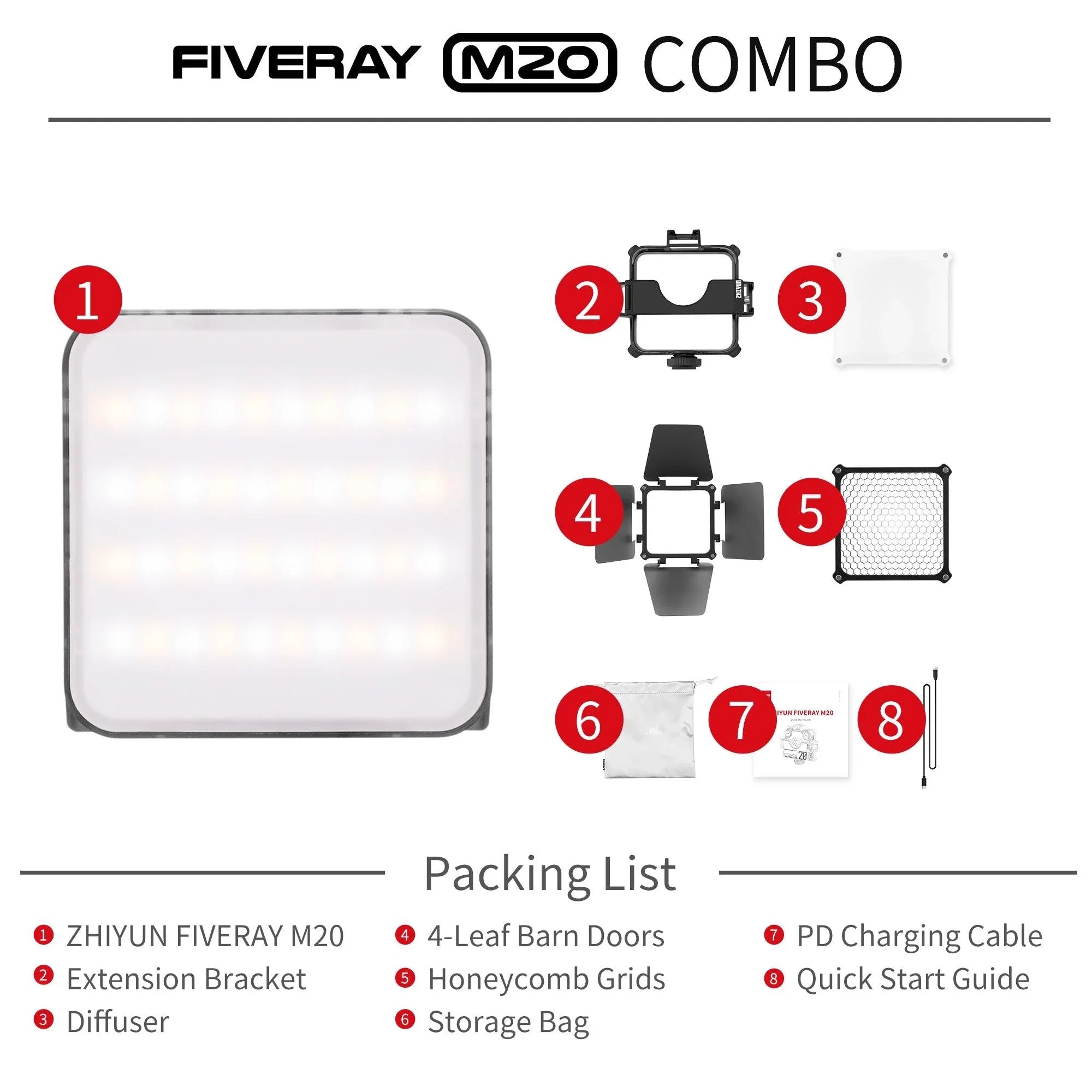 ZHIYUN FIVERAY M20 Bi-Color LED Light 20W Portable Camera Light - Vitopal