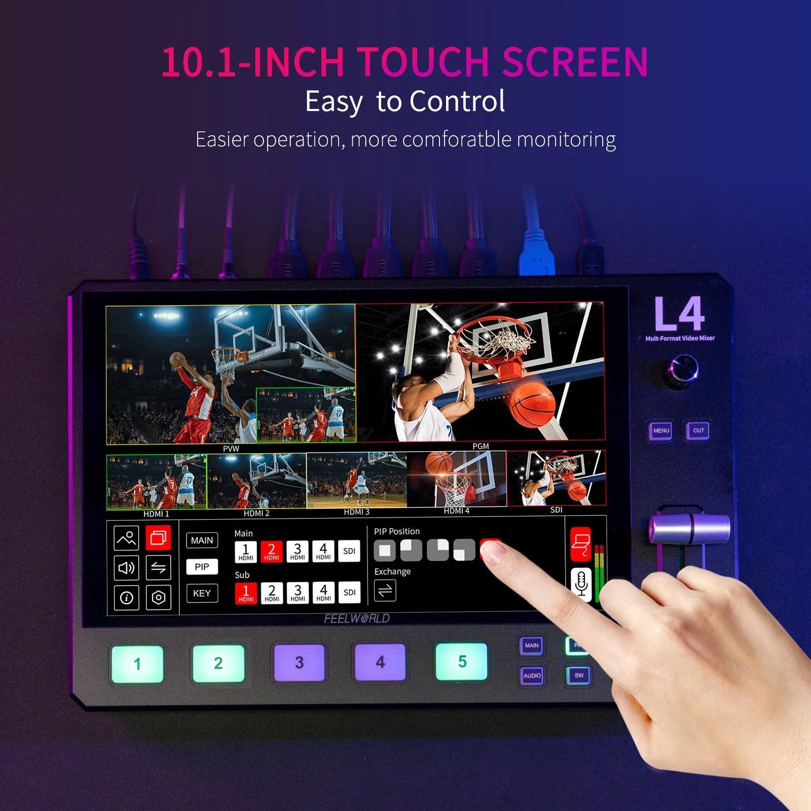 Feelworld L4 Switcher 10.1 Inch Touch Screen Multi-Camera Video Mixer Switcher - Vitopal
