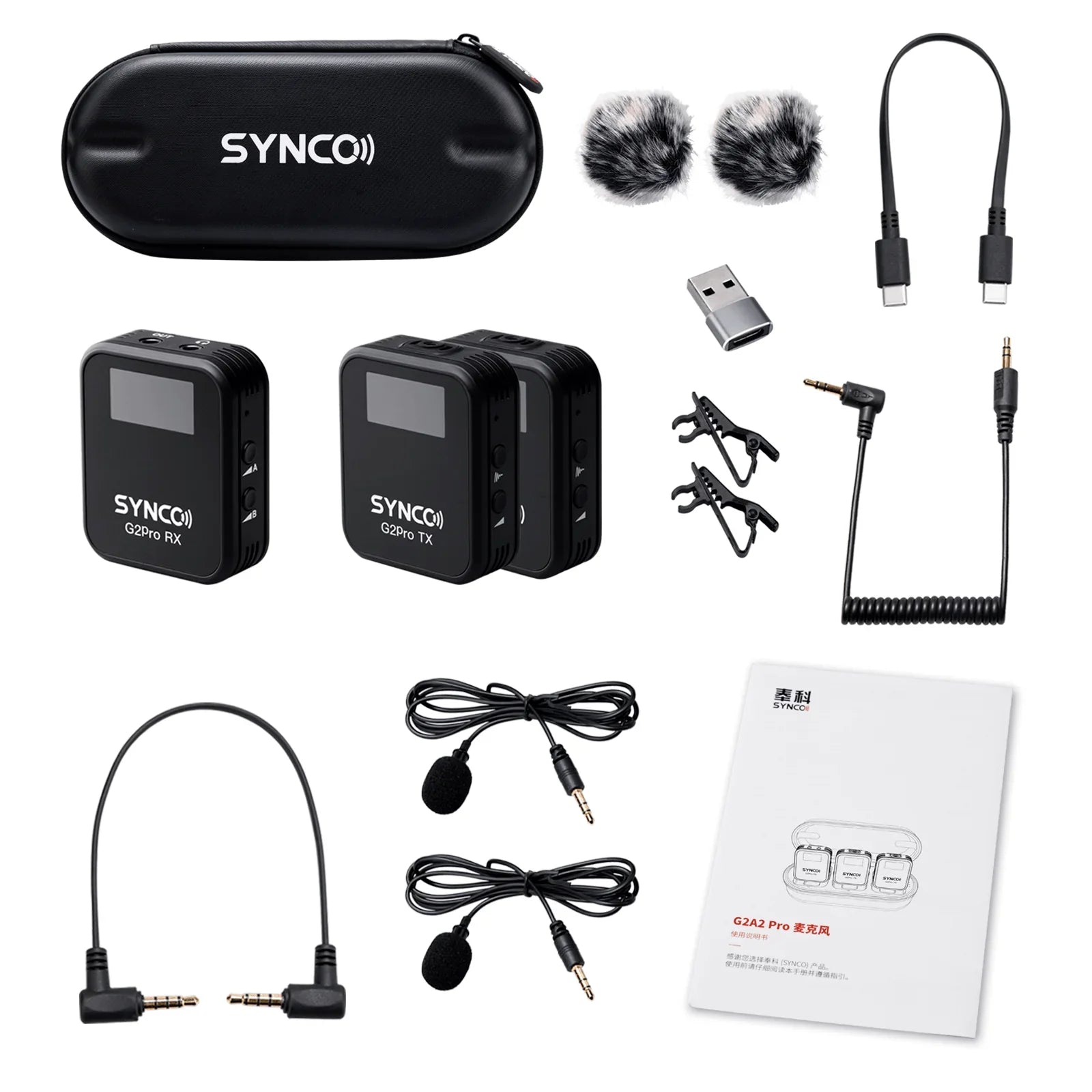SYNCO G2(A2) Pro 2.4G Dual Lapel Mic Digital Wireless Lavalier Microphone with 2 TXs - Vitopal