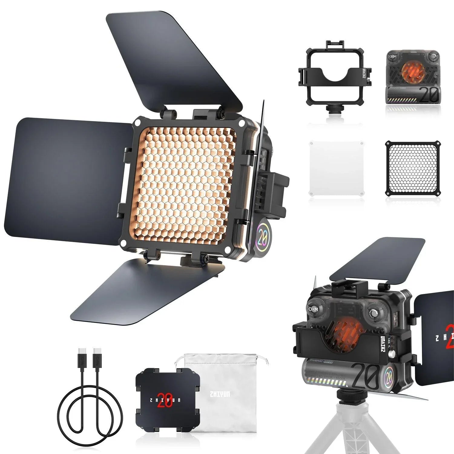 ZHIYUN FIVERAY M20 Bi-Color LED Light 20W Portable Camera Light - Vitopal