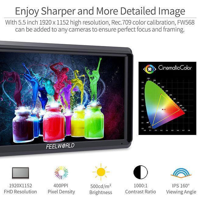 FEELWORLD FW568 V3 6 Inch DSLR 4k HDMI Ultra Bright Screen Camera Field Monitor - Vitopal