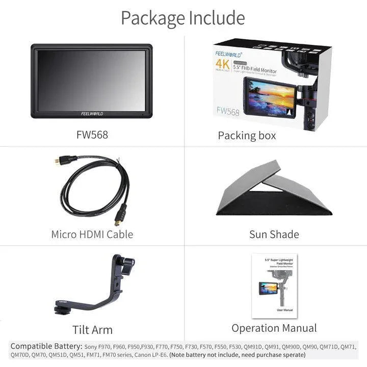 FEELWORLD FW568 V3 6 Inch DSLR 4k HDMI Ultra Bright Screen Camera Field Monitor - Vitopal