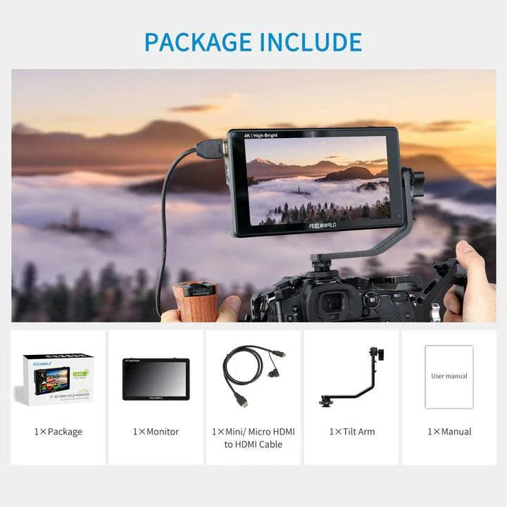 FEELWORLD LUT6E 6 Inch 1600NIT High Bright Touchscreen DSLR Camera Field Monitor - Vitopal