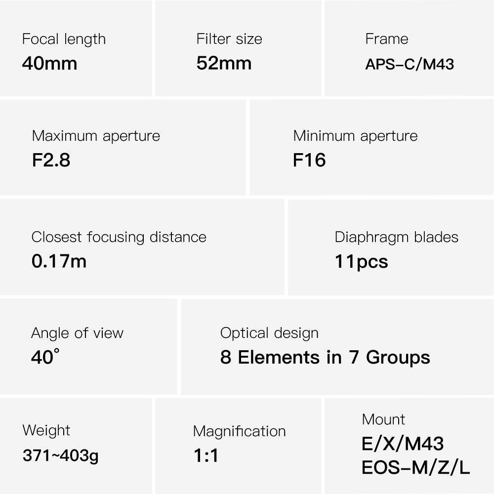TTArtisan 40mm F2.8 Macro Lens Manual Focus APS-C Lens - Vitopal