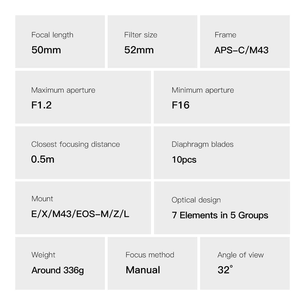 TTArtisan 50mm F1.2 Manual Focus APS-C Lens - Vitopal