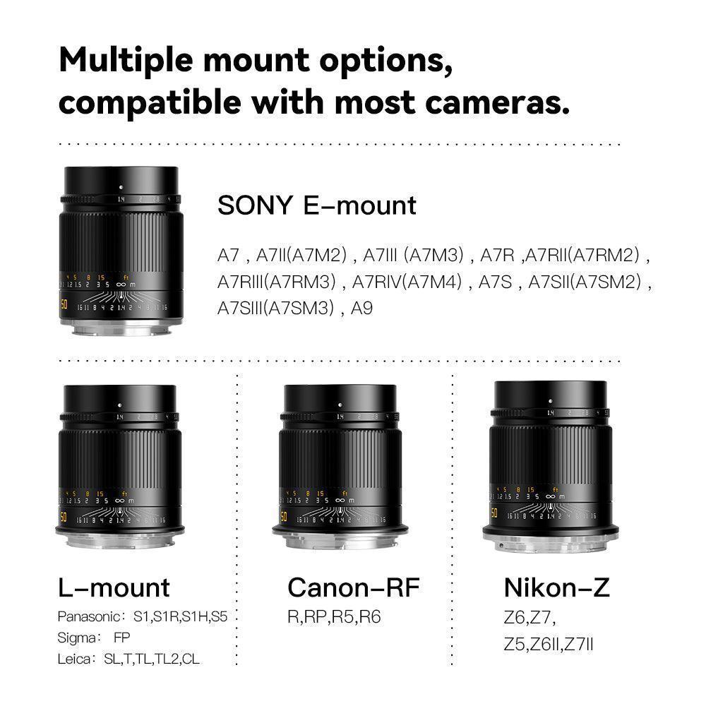 TTArtisan 50mm F1.4 ASPH Full Frame Large Aperture Portrait Manual Focus Lens - Vitopal
