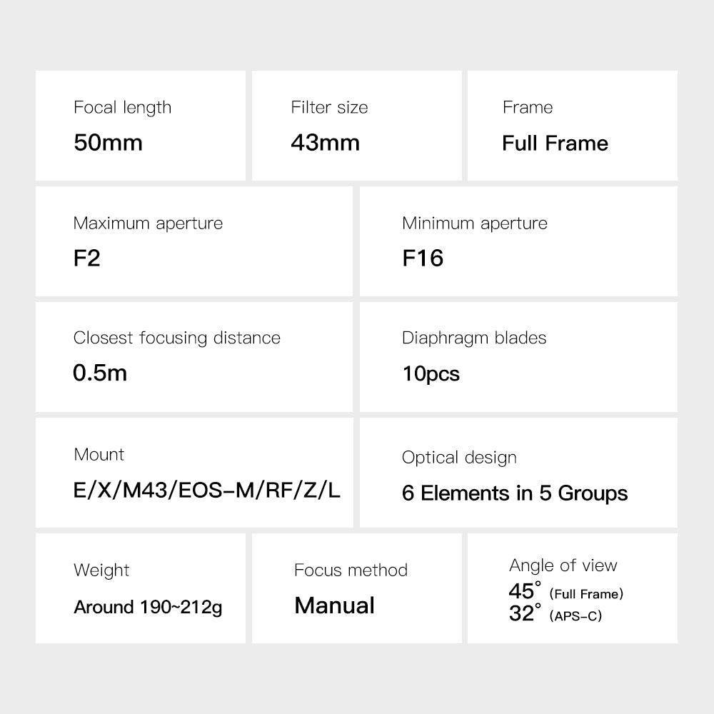 TTArtisan 50mm F2.0 Large Aperture Full Frame Lens - Vitopal