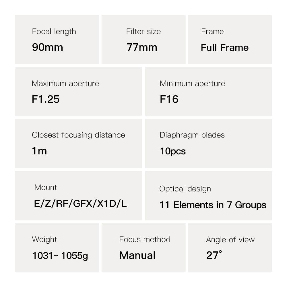 TTArtisan 90mm F1.25 Full Fame Large Aperture Portrait Lens - Vitopal