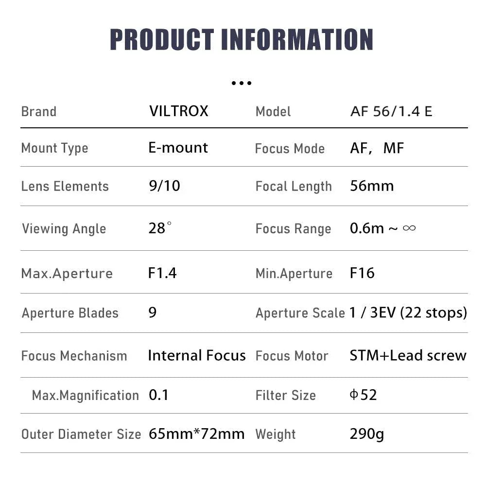 Viltrox 56mm F1.4 Autofocus APS-C Portrait Lens for Sony E Mirrorless Cameras - Vitopal