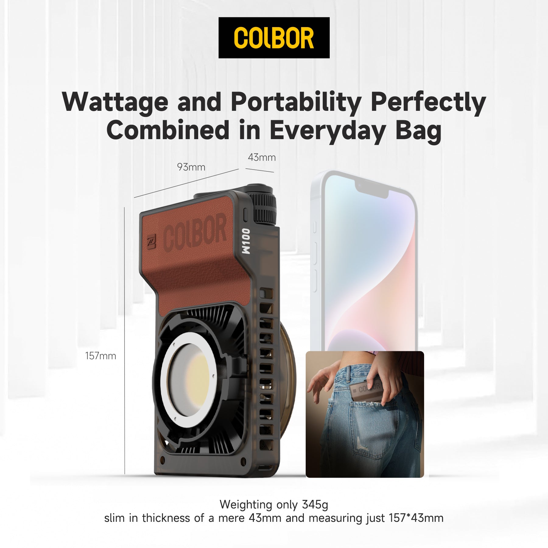 Colbor W100 100W 2700K-6500K Bi-Color Portable  LED Video Light for Filmmaking