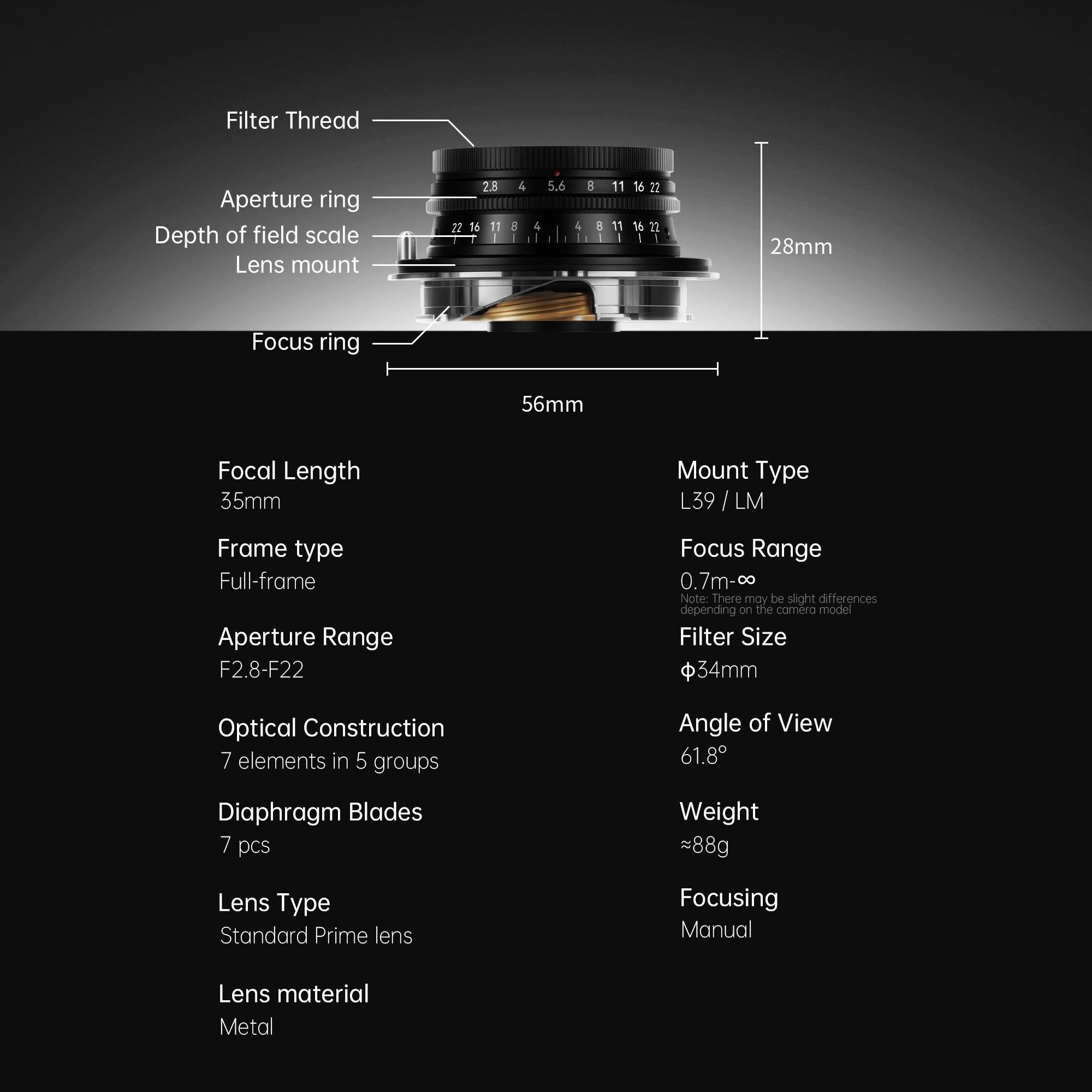 7artisans M 35mm F2.8 Lens for Leica M / L39