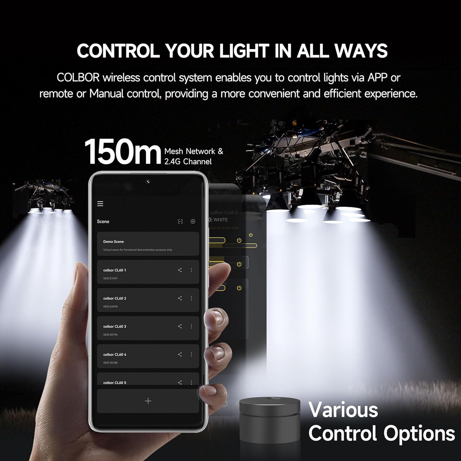 Iluminación de fotografía Colbor CL220R RGB, luz de vídeo LED COB de 220W 