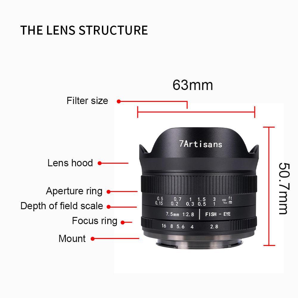 7Artisans 7.5mm F2.8 II Fisheye Ultra Wide-Angle APS-C Lens