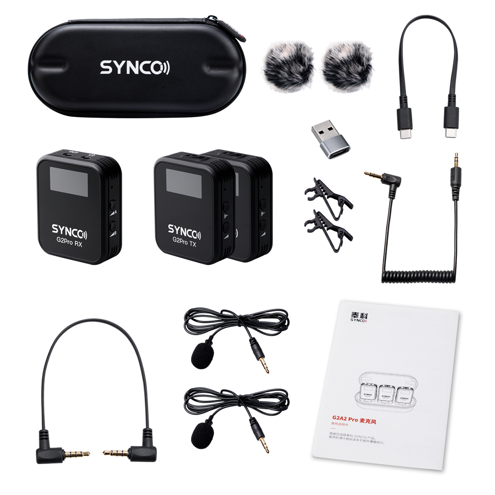 SYNCO G2(A2) Pro 2.4G Dual Lapel Mic Digital Wireless Lavalier Microphone with 2 TXs