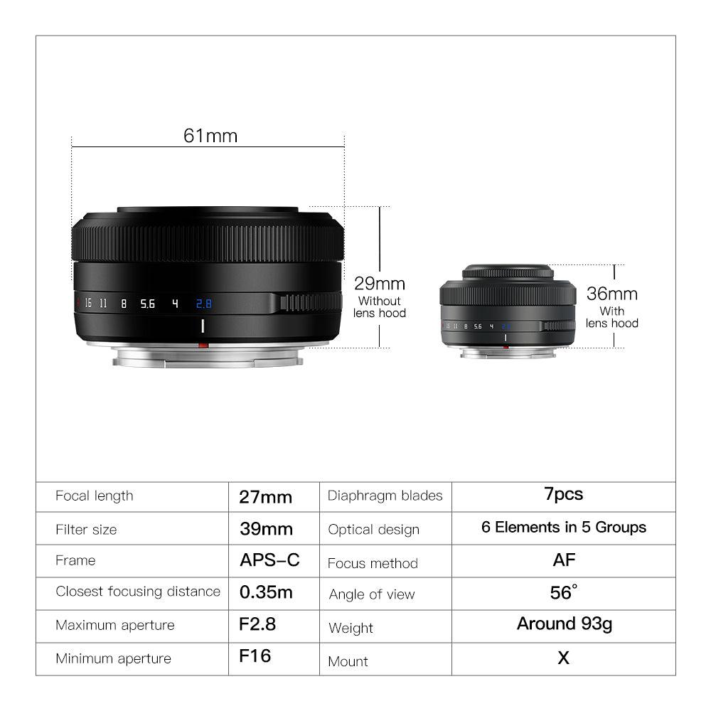 TTArtisan 27mm F2.8 Autofocus Lens for Fuji X-mount Cameras - Vitopal
