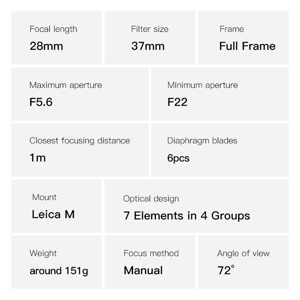 TTArtisan 28mm F5.6 Full Frame Manual Focus Lens for Leica M (Black)